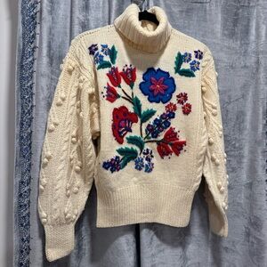 S.S.G. By Catharine Lover 100% Wool Embroidered Sweater ~ Size S